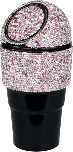 Aphbrada Bling Car Trash Can Auto Garbage Can مع غطاء كأس صغير حامل كريستال سلة المهملات حجر الراين اكسسوارات السيارات الداخلية للسيارات المنزل مكتب المطبخ غرفة نوم (أسود) in Kuwait