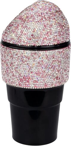 Aphbrada Bling Car Trash Can Auto Garbage Can مع غطاء كأس صغير حامل كريستال سلة المهملات حجر الراين اكسسوارات السيارات الداخلية للسيارات المنزل مكتب المطبخ غرفة نوم (أسود) in Kuwait