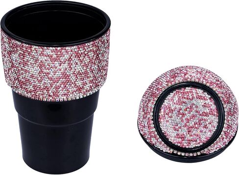 Aphbrada Bling Car Trash Can Auto Garbage Can مع غطاء كأس صغير حامل كريستال سلة المهملات حجر الراين اكسسوارات السيارات الداخلية للسيارات المنزل مكتب المطبخ غرفة نوم (أسود) in Kuwait