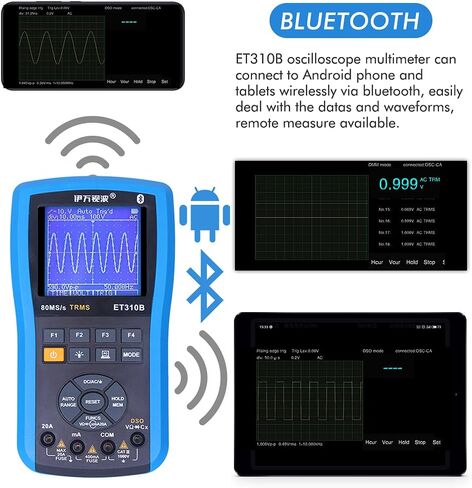 EONE ET310B Bluetooth Oscilloscope Multimeter, Connectable to Android Phone, Handheld Digital Oscilloscopes Kit DSO+DMM, 80M Sampling 20MHz Bandwidth, Auto Waveform Capture in Saudi Arabia