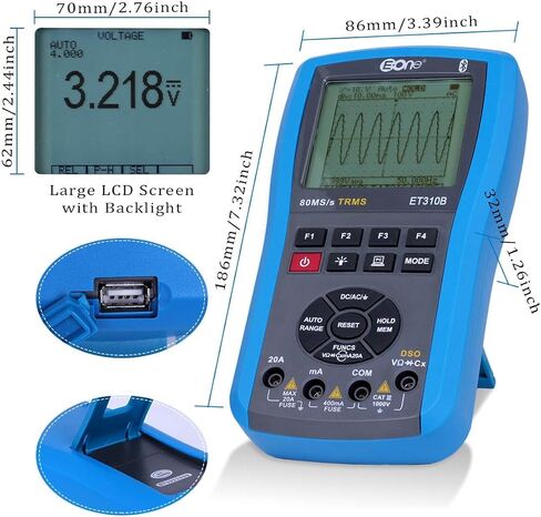 EONE ET310B Bluetooth Oscilloscope Multimeter, Connectable to Android Phone, Handheld Digital Oscilloscopes Kit DSO+DMM, 80M Sampling 20MHz Bandwidth, Auto Waveform Capture in Saudi Arabia
