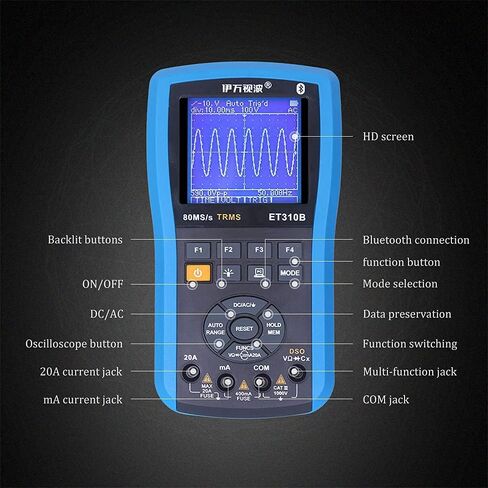 EONE ET310B Bluetooth Oscilloscope Multimeter, Connectable to Android Phone, Handheld Digital Oscilloscopes Kit DSO+DMM, 80M Sampling 20MHz Bandwidth, Auto Waveform Capture in Saudi Arabia