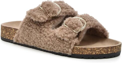 Nicole Miller Womens Betsy Slip-on Adjustable Sandal with Faux Fur in Saudi Arabia