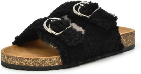 Nicole Miller Womens Betsy Slip-on Adjustable Sandal with Faux Fur in Saudi Arabia