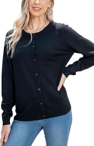 Cardigan Sweaters for Women Lightweight: Solid Color Long Sleeve Womens Cardigans Button Down Crewneck Knit Cardigan in Kuwait