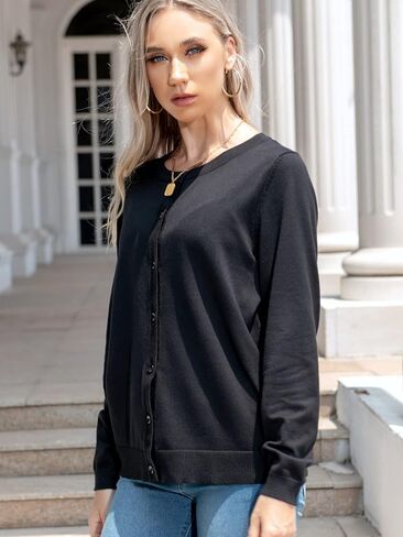 Cardigan Sweaters for Women Lightweight: Solid Color Long Sleeve Womens Cardigans Button Down Crewneck Knit Cardigan in Kuwait