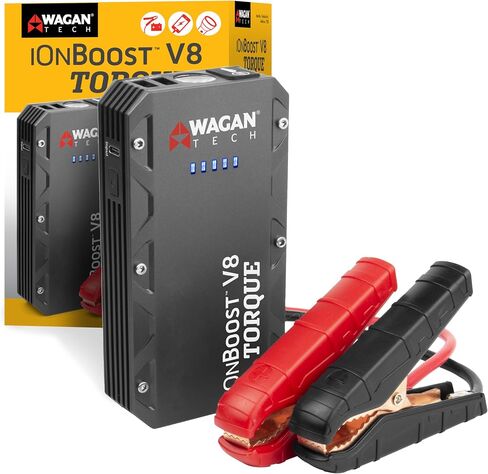 Wagan EL7507 Jump Starter iOnBoost V10 Torque 1000Amp Peak 12V بطارية سيارة ليثيوم محمولة تصل إلى 7.8 لتر V10 أو 6.7 لتر ديزل، حزمة قفز 12 فولت مع ضوء ساطع LED مدمج، معتمد من UL in Saudi Arabia