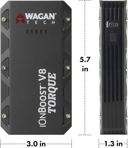 Wagan EL7507 Jump Starter iOnBoost V10 Torque 1000Amp Peak 12V بطارية سيارة ليثيوم محمولة تصل إلى 7.8 لتر V10 أو 6.7 لتر ديزل، حزمة قفز 12 فولت مع ضوء ساطع LED مدمج، معتمد من UL in Saudi Arabia