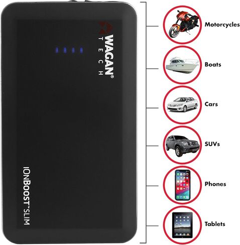 Wagan EL7507 Jump Starter iOnBoost V10 Torque 1000Amp Peak 12V بطارية سيارة ليثيوم محمولة تصل إلى 7.8 لتر V10 أو 6.7 لتر ديزل، حزمة قفز 12 فولت مع ضوء ساطع LED مدمج، معتمد من UL in Saudi Arabia