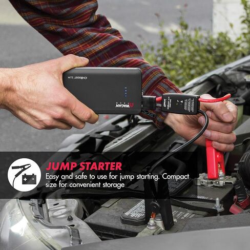 Wagan EL7507 Jump Starter iOnBoost V10 Torque 1000Amp Peak 12V بطارية سيارة ليثيوم محمولة تصل إلى 7.8 لتر V10 أو 6.7 لتر ديزل، حزمة قفز 12 فولت مع ضوء ساطع LED مدمج، معتمد من UL in Saudi Arabia