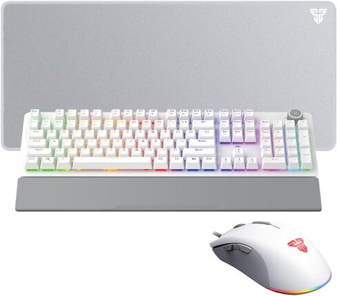 مجموعة لوحة مفاتيح وماوس ألعاب FANTECH P31SE RGB ولوحة ماوس كبيرة، لوحة مفاتيح ميكانيكية سلكية مكونة من 104 مفاتيح ومفتاح أزرق مع مسند للمعصم وماوس ألعاب 10K DPI ولوحة ماوس ألعاب (31.5×12 بوصة) للكمبيوتر الشخصي، أبيض in Kuwait