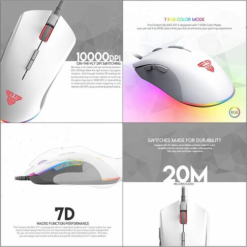 مجموعة لوحة مفاتيح وماوس ألعاب FANTECH P31SE RGB ولوحة ماوس كبيرة، لوحة مفاتيح ميكانيكية سلكية مكونة من 104 مفاتيح ومفتاح أزرق مع مسند للمعصم وماوس ألعاب 10K DPI ولوحة ماوس ألعاب (31.5×12 بوصة) للكمبيوتر الشخصي، أبيض in Kuwait