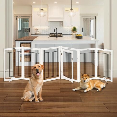 بوابات للكلاب قائمة بذاتها من Litail مع باب للكلاب في الأماكن المغلقة، قفص لعب للكلاب قابل للطي بطول 32 بوصة للجرو، بوابة خشبية للحيوانات الأليفة بعرض 144 بوصة للمداخل والمنزل والسلالم و6 لوحات in Kuwait