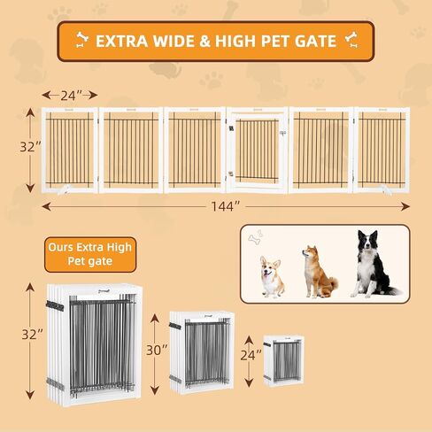 بوابات للكلاب قائمة بذاتها من Litail مع باب للكلاب في الأماكن المغلقة، قفص لعب للكلاب قابل للطي بطول 32 بوصة للجرو، بوابة خشبية للحيوانات الأليفة بعرض 144 بوصة للمداخل والمنزل والسلالم و6 لوحات in Kuwait