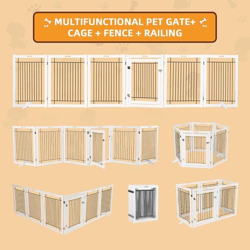 بوابات للكلاب قائمة بذاتها من Litail مع باب للكلاب في الأماكن المغلقة، قفص لعب للكلاب قابل للطي بطول 32 بوصة للجرو، بوابة خشبية للحيوانات الأليفة بعرض 144 بوصة للمداخل والمنزل والسلالم و6 لوحات in Kuwait