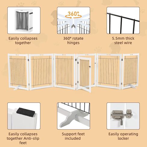 بوابات للكلاب قائمة بذاتها من Litail مع باب للكلاب في الأماكن المغلقة، قفص لعب للكلاب قابل للطي بطول 32 بوصة للجرو، بوابة خشبية للحيوانات الأليفة بعرض 144 بوصة للمداخل والمنزل والسلالم و6 لوحات in Kuwait