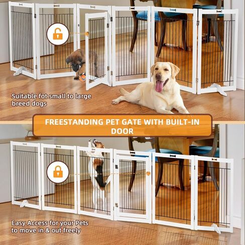 بوابات للكلاب قائمة بذاتها من Litail مع باب للكلاب في الأماكن المغلقة، قفص لعب للكلاب قابل للطي بطول 32 بوصة للجرو، بوابة خشبية للحيوانات الأليفة بعرض 144 بوصة للمداخل والمنزل والسلالم و6 لوحات in Kuwait
