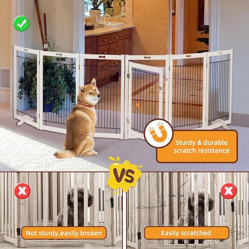 بوابات للكلاب قائمة بذاتها من Litail مع باب للكلاب في الأماكن المغلقة، قفص لعب للكلاب قابل للطي بطول 32 بوصة للجرو، بوابة خشبية للحيوانات الأليفة بعرض 144 بوصة للمداخل والمنزل والسلالم و6 لوحات in Kuwait