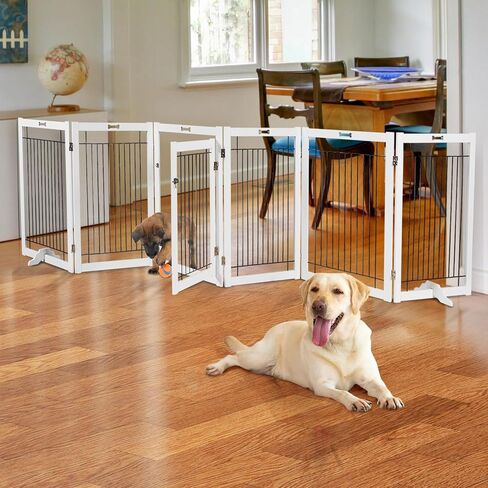 بوابات للكلاب قائمة بذاتها من Litail مع باب للكلاب في الأماكن المغلقة، قفص لعب للكلاب قابل للطي بطول 32 بوصة للجرو، بوابة خشبية للحيوانات الأليفة بعرض 144 بوصة للمداخل والمنزل والسلالم و6 لوحات in Kuwait