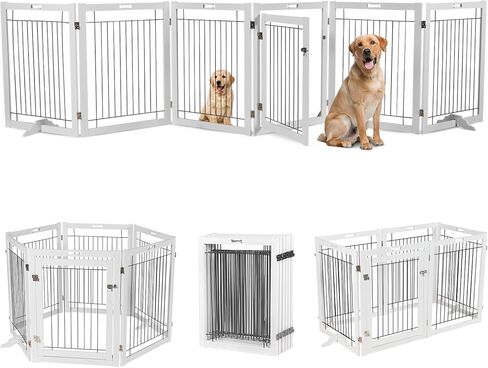 بوابات للكلاب قائمة بذاتها من Litail مع باب للكلاب في الأماكن المغلقة، قفص لعب للكلاب قابل للطي بطول 32 بوصة للجرو، بوابة خشبية للحيوانات الأليفة بعرض 144 بوصة للمداخل والمنزل والسلالم و6 لوحات in Kuwait