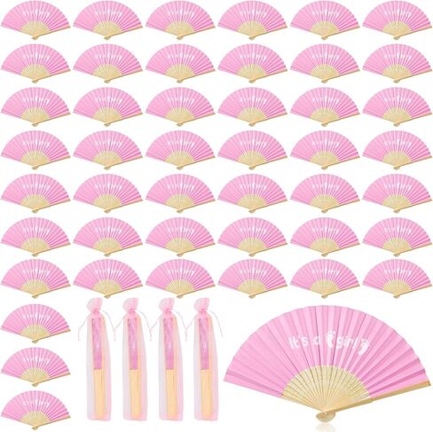 Sintuff 50 Set Baby Shower Folding Handheld Fans with Gift Bags Foldable Bamboo Hand Fan with Organza Bags Decorative Handheld Fan for Baby Shower Party Gift and Home Decoration (Boy) in Saudi Arabia