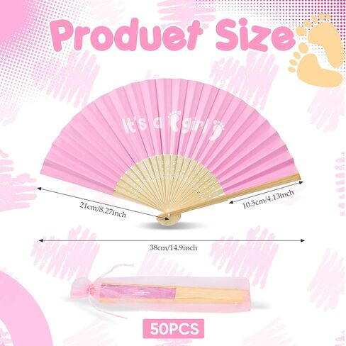 Sintuff 50 Set Baby Shower Folding Handheld Fans with Gift Bags Foldable Bamboo Hand Fan with Organza Bags Decorative Handheld Fan for Baby Shower Party Gift and Home Decoration (Boy) in Saudi Arabia