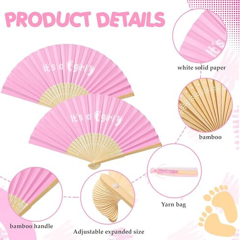 Sintuff 50 Set Baby Shower Folding Handheld Fans with Gift Bags Foldable Bamboo Hand Fan with Organza Bags Decorative Handheld Fan for Baby Shower Party Gift and Home Decoration (Boy) in Saudi Arabia