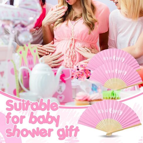 Sintuff 50 Set Baby Shower Folding Handheld Fans with Gift Bags Foldable Bamboo Hand Fan with Organza Bags Decorative Handheld Fan for Baby Shower Party Gift and Home Decoration (Boy) in Saudi Arabia
