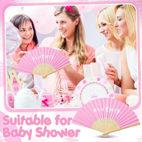 Sintuff 50 Set Baby Shower Folding Handheld Fans with Gift Bags Foldable Bamboo Hand Fan with Organza Bags Decorative Handheld Fan for Baby Shower Party Gift and Home Decoration (Boy) in Saudi Arabia
