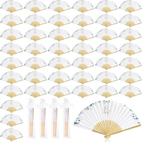 Sintuff 50 Set Baby Shower Folding Handheld Fans with Gift Bags Foldable Bamboo Hand Fan with Organza Bags Decorative Handheld Fan for Baby Shower Party Gift and Home Decoration (Boy) in Saudi Arabia