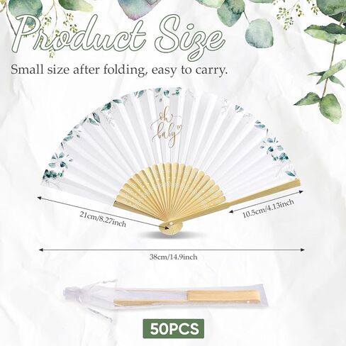 Sintuff 50 Set Baby Shower Folding Handheld Fans with Gift Bags Foldable Bamboo Hand Fan with Organza Bags Decorative Handheld Fan for Baby Shower Party Gift and Home Decoration (Boy) in Saudi Arabia