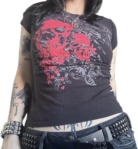 Women Y2K Graphic T-Shirts Summer Short Sleeve Punk Gothic Tee Tops Vintage 90s Aesthetic Emo Clothes Streetwear in Saudi Arabia