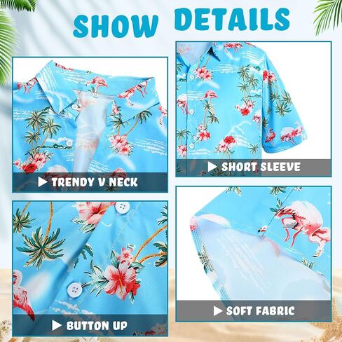 Cozypower 5 Pcs Summer Hawaii Shirts Accessories Set V Neck T Shirt Short Sleeve Luau Flower Leis Necklace Bracelets Headband in Saudi Arabia