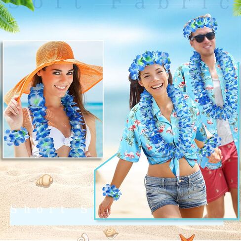 Cozypower 5 Pcs Summer Hawaii Shirts Accessories Set V Neck T Shirt Short Sleeve Luau Flower Leis Necklace Bracelets Headband in Saudi Arabia