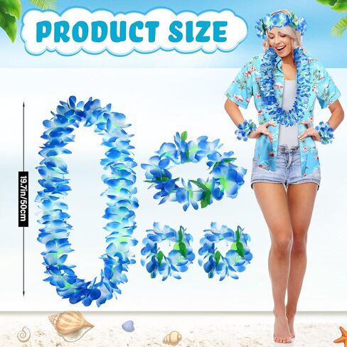 Cozypower 5 Pcs Summer Hawaii Shirts Accessories Set V Neck T Shirt Short Sleeve Luau Flower Leis Necklace Bracelets Headband in Saudi Arabia