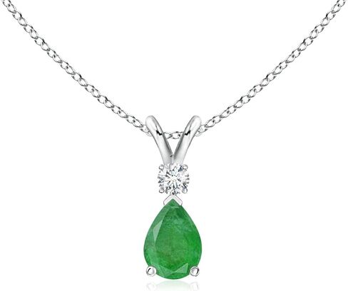 Angara Sterling Silver Emerald Diamond Teardrop Pendant with 18" Chain (6x4mm Pear shape 0.35 cttw. Emerald) in Kuwait