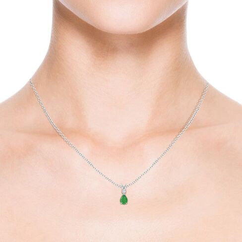 Angara Sterling Silver Emerald Diamond Teardrop Pendant with 18" Chain (6x4mm Pear shape 0.35 cttw. Emerald) in Kuwait