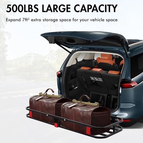 SALIRION Hitch Cargo Carrier مقاس 53 × 19 × 5 بوصة، سلة شحن مثبتة على المقطورة بسعة 500 رطل، رف حامل الأمتعة الفولاذي لشاحنة الدفع الرباعي، بيك اب، سيارة مع جهاز استقبال وصلة 2 بوصة in Kuwait