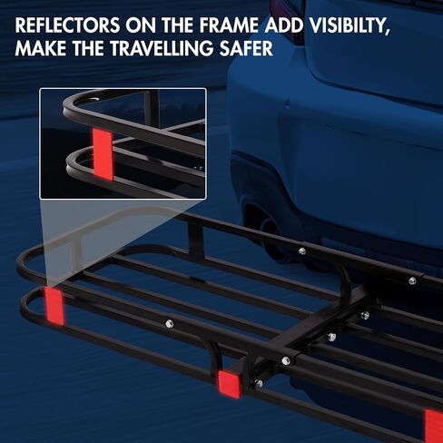 SALIRION Hitch Cargo Carrier مقاس 53 × 19 × 5 بوصة، سلة شحن مثبتة على المقطورة بسعة 500 رطل، رف حامل الأمتعة الفولاذي لشاحنة الدفع الرباعي، بيك اب، سيارة مع جهاز استقبال وصلة 2 بوصة in Kuwait