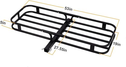 SALIRION Hitch Cargo Carrier مقاس 53 × 19 × 5 بوصة، سلة شحن مثبتة على المقطورة بسعة 500 رطل، رف حامل الأمتعة الفولاذي لشاحنة الدفع الرباعي، بيك اب، سيارة مع جهاز استقبال وصلة 2 بوصة in Kuwait