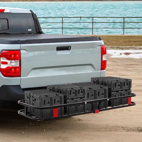 SALIRION Hitch Cargo Carrier مقاس 53 × 19 × 5 بوصة، سلة شحن مثبتة على المقطورة بسعة 500 رطل، رف حامل الأمتعة الفولاذي لشاحنة الدفع الرباعي، بيك اب، سيارة مع جهاز استقبال وصلة 2 بوصة in Kuwait