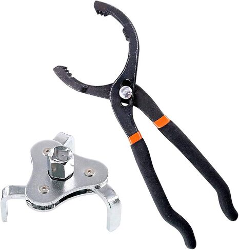 Swpeet 2Pcs 12 Inch Large Adjustable Oil Filter Pliers with Universal 3 Jaw Oil Filter Wrench Tool for Diameters 2 1/8-4 1/2 Inches Fits ⅜ and ½ inch Drive Removing Motorcycles Cars Trucks in Saudi Arabia