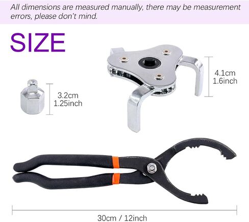 Swpeet 2Pcs 12 Inch Large Adjustable Oil Filter Pliers with Universal 3 Jaw Oil Filter Wrench Tool for Diameters 2 1/8-4 1/2 Inches Fits ⅜ and ½ inch Drive Removing Motorcycles Cars Trucks in Saudi Arabia