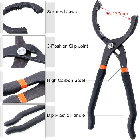 Swpeet 2Pcs 12 Inch Large Adjustable Oil Filter Pliers with Universal 3 Jaw Oil Filter Wrench Tool for Diameters 2 1/8-4 1/2 Inches Fits ⅜ and ½ inch Drive Removing Motorcycles Cars Trucks in Saudi Arabia