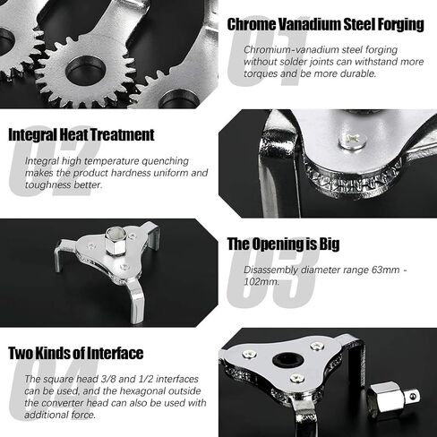 Swpeet 2Pcs 12 Inch Large Adjustable Oil Filter Pliers with Universal 3 Jaw Oil Filter Wrench Tool for Diameters 2 1/8-4 1/2 Inches Fits ⅜ and ½ inch Drive Removing Motorcycles Cars Trucks in Saudi Arabia