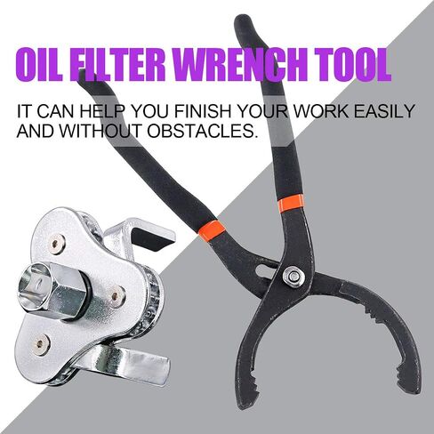 Swpeet 2Pcs 12 Inch Large Adjustable Oil Filter Pliers with Universal 3 Jaw Oil Filter Wrench Tool for Diameters 2 1/8-4 1/2 Inches Fits ⅜ and ½ inch Drive Removing Motorcycles Cars Trucks in Saudi Arabia