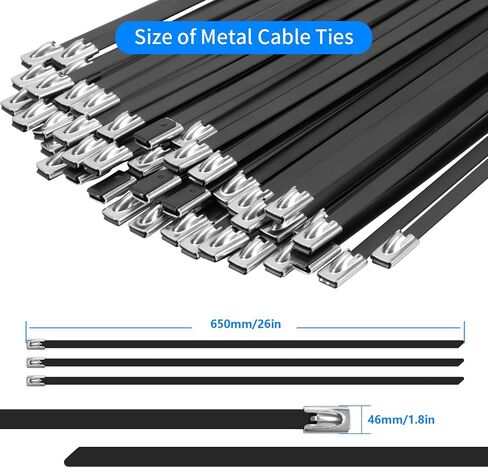 Armpow Metal Zip Ties Black 18 inch 290LB 50pcs Heavy Duty 304 Stainless Steel Epoxy Coated Locking Cable Exhaust Wrap Multi Purpose Binding for Machinery, Vehicles, Farms, Cables, Pipes,Fence in Saudi Arabia