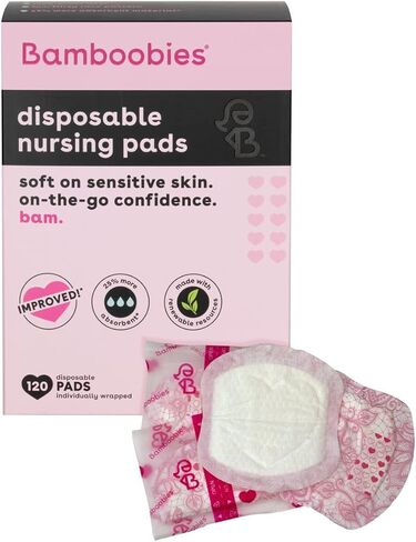 Bamboobies Disposable Nursing Pads for Breastfeeding & Sensitive Skin, Super-Absorbent Milk Proof Pads, Perfect Baby Shower Gifts, 60 Count in Saudi Arabia