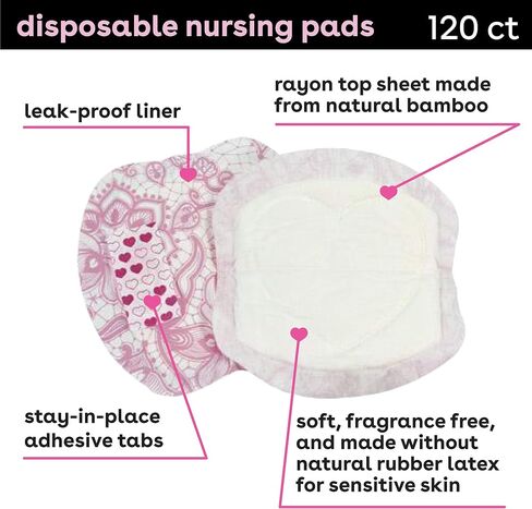 Bamboobies Disposable Nursing Pads for Breastfeeding & Sensitive Skin, Super-Absorbent Milk Proof Pads, Perfect Baby Shower Gifts, 60 Count in Saudi Arabia