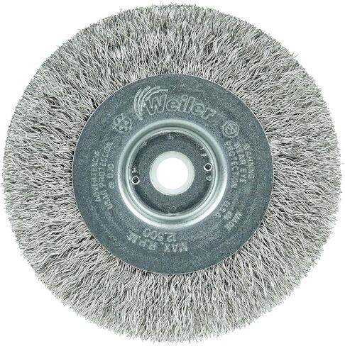 Weiler 00184 4" Narrow Face Crimped Wire Wheel, .0118" Stainless Steel Fill, 1/2"-3/8" Arbor Hole, Made in the USA in Saudi Arabia